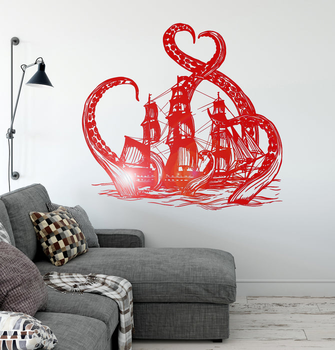 Vinyl Wall Decal Kraken Tentacles Octopus Ship Nautical Ocean Living Room (ig3640)