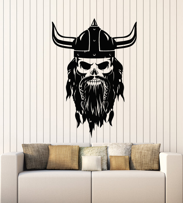 Vinyl Wall Decal Skull Viking Head Warrior Helmet Medieval Art Stickers Mural (g7738)