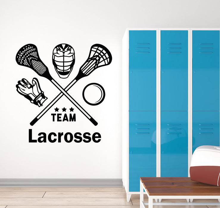 Vinyl Wall Decal Lacrosse Player Team Game Ball Stick Sport Stickers Mural (g3774)