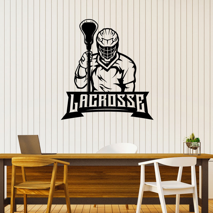 Lacrosse Vinyl Wall Decal Sport Club Player Helmet Lettering Stickers Mural (k119)
