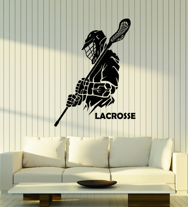 Vinyl Wall Decal Lacrosse Player Sport Team Game Room Ball Stickers Mural (g3616)