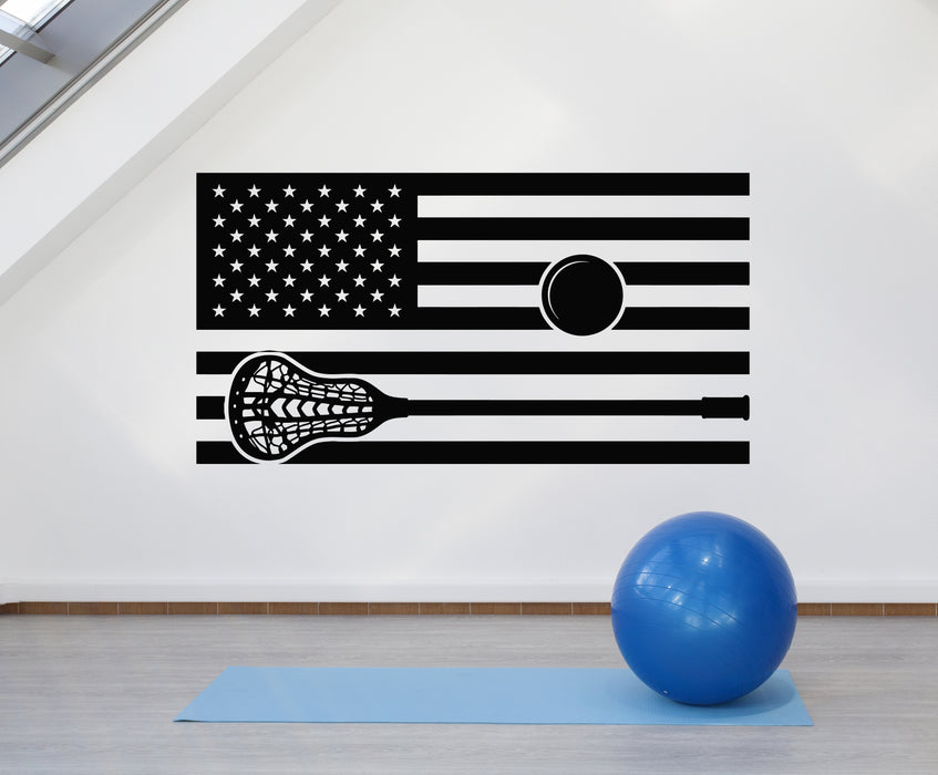 Виниловые наклейки на стену Американский флаг Лакросс Игра Мяч Спорт Наклейки Фреска (g5741)