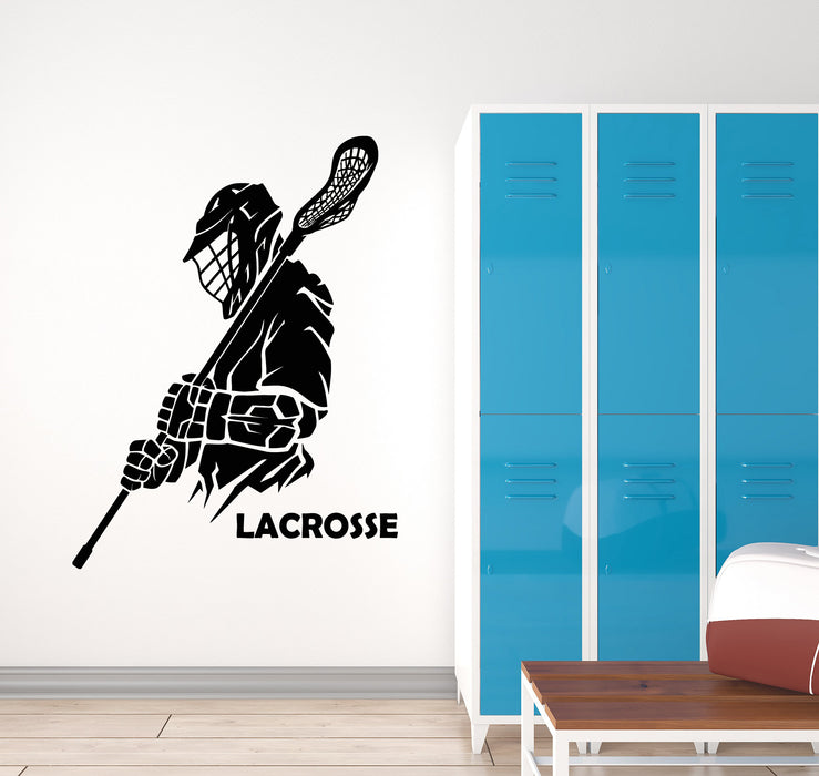 Vinyl Wall Decal Lacrosse Player Sport Team Game Room Ball Stickers Mural (g3616)