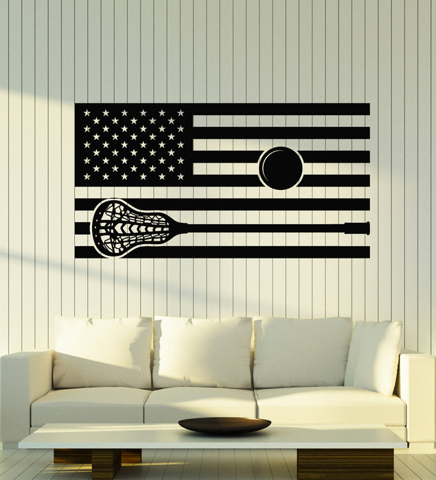 Виниловые наклейки на стену Американский флаг Лакросс Игра Мяч Спорт Наклейки Фреска (g5741)
