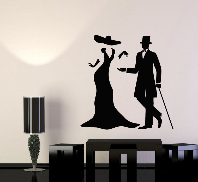 Vinyl Wall Decal Man And Woman Couple Gentleman Lady Vintage Stickers Mural (g2227)