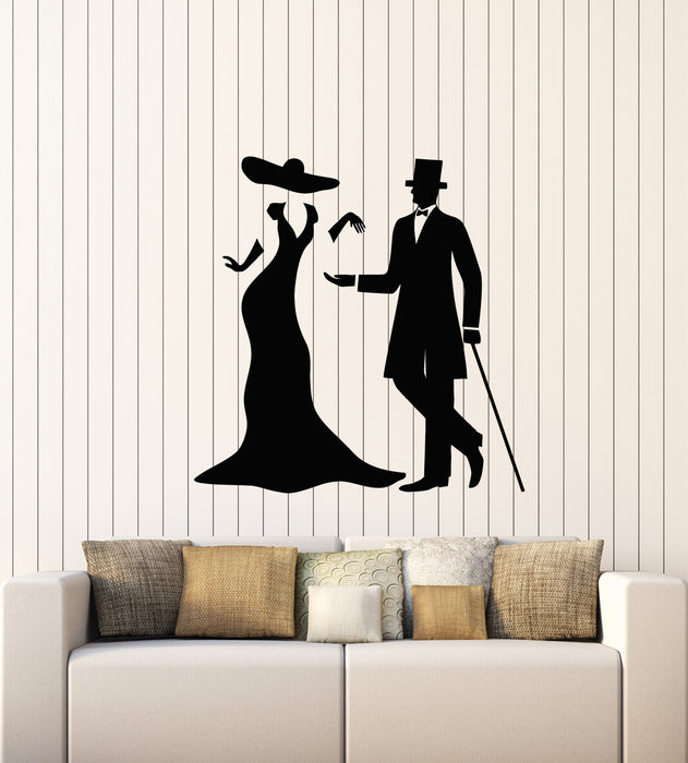 Vinyl Wall Decal Man And Woman Couple Gentleman Lady Vintage Stickers Mural (g2227)