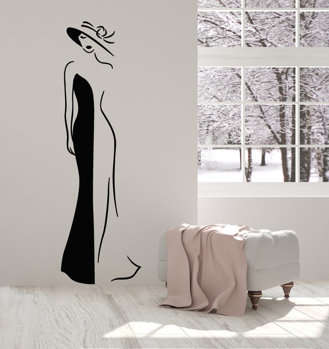 Vinyl Wall Decal Elegant Lady Ball Dress Figure Hat Clothing Store Stickers Mural (g959)