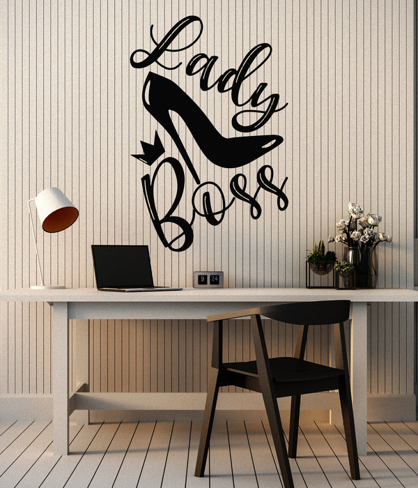 Vinyl Wall Decal Female Lady Boss With Shoe Crown High Heels Stickers Mural (g7054)