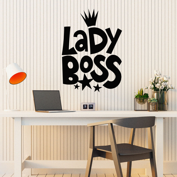 Autocollant mural en vinyle avec phrase de patronne, couronne, bureau, chambre, intérieur, autocollants muraux (g8040)