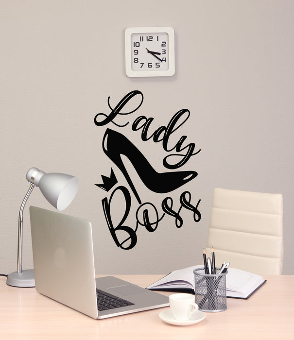 Vinyl Wall Decal Female Lady Boss With Shoe Crown High Heels Stickers Mural (g7054)