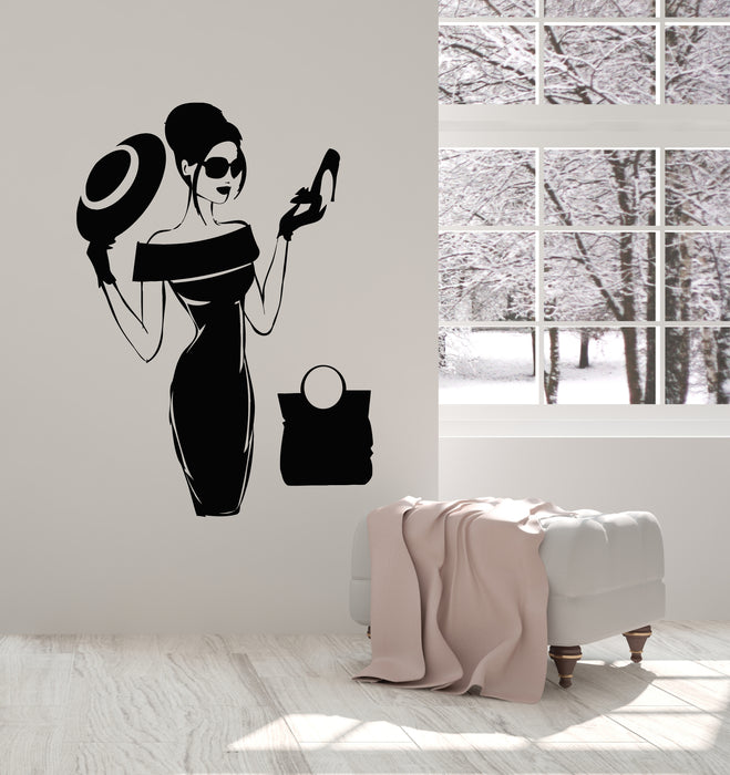 Vinyl Wall Decal Elegant Woman Dress Fashion Lady In Dress Stickers Mural (g3520)