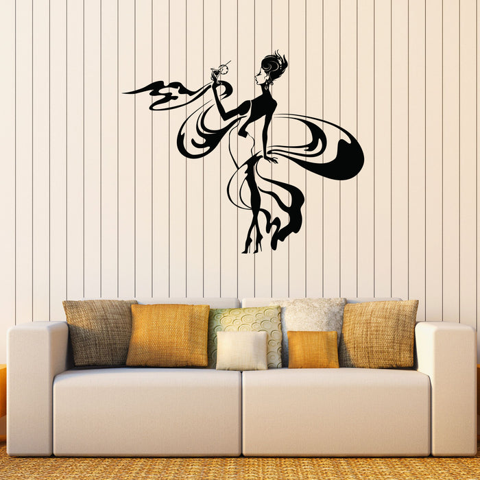 Sexy Lady Vinyl Decal Beautiful Girl Dress Cocktail Heels Stickers Mural (k251)