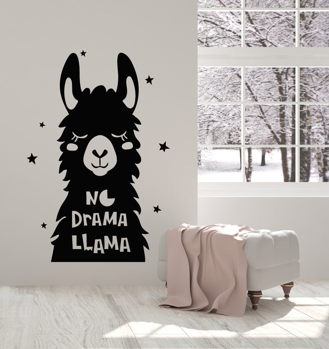 Vinyl Wall Decal No Drama Lama Phrase Animal Head Quote Stickers Mural (g2659)