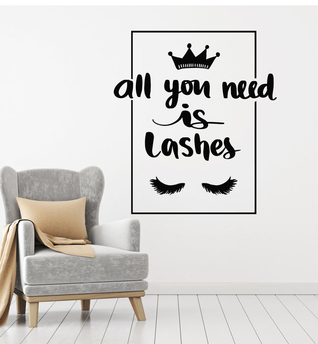 Vinyl Wall Decal Phrase Eyelashes Beauty Salon Crown Makeup Stickers Mural (g1265)