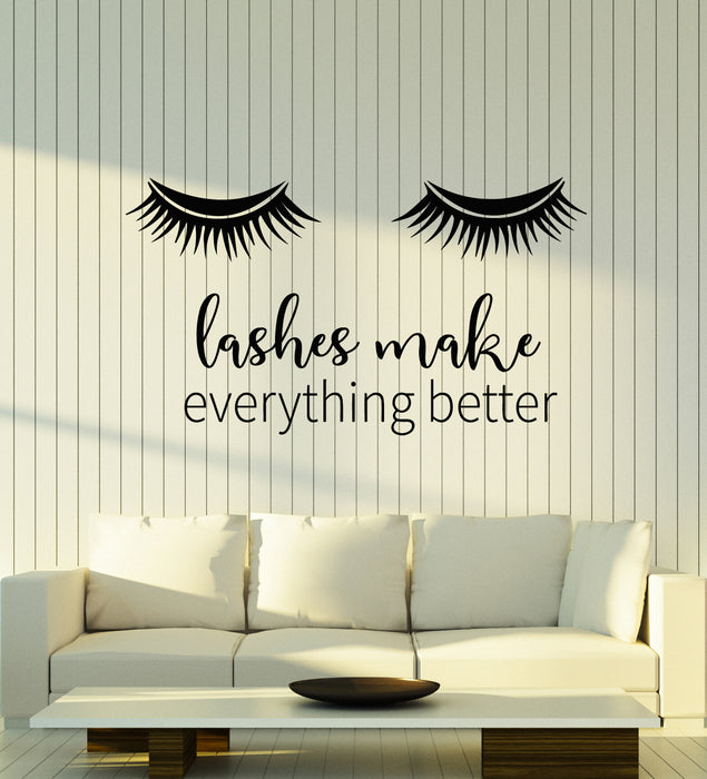 Vinyl Wall Decal Makeup Lashes Make Everything Better Beauty Salon Words Stickers Mural (g5792)