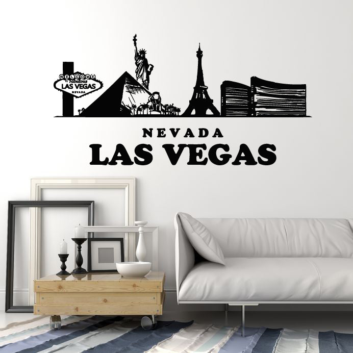 Vinyl Wall Decal Welcome Las Vegas Nevada Casino Gambling Stickers Mural (g5923)