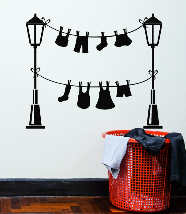 Vinyl Wall Decal Laundry Service Room Wash Clothes Lamp Stickers Mural (g1280)