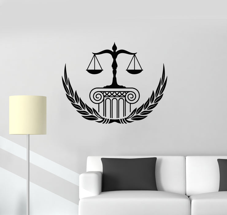 Vinyl Wall Decal Law Firm Office Court Scales Of Justice Legislation Stickers Mural (g1506)