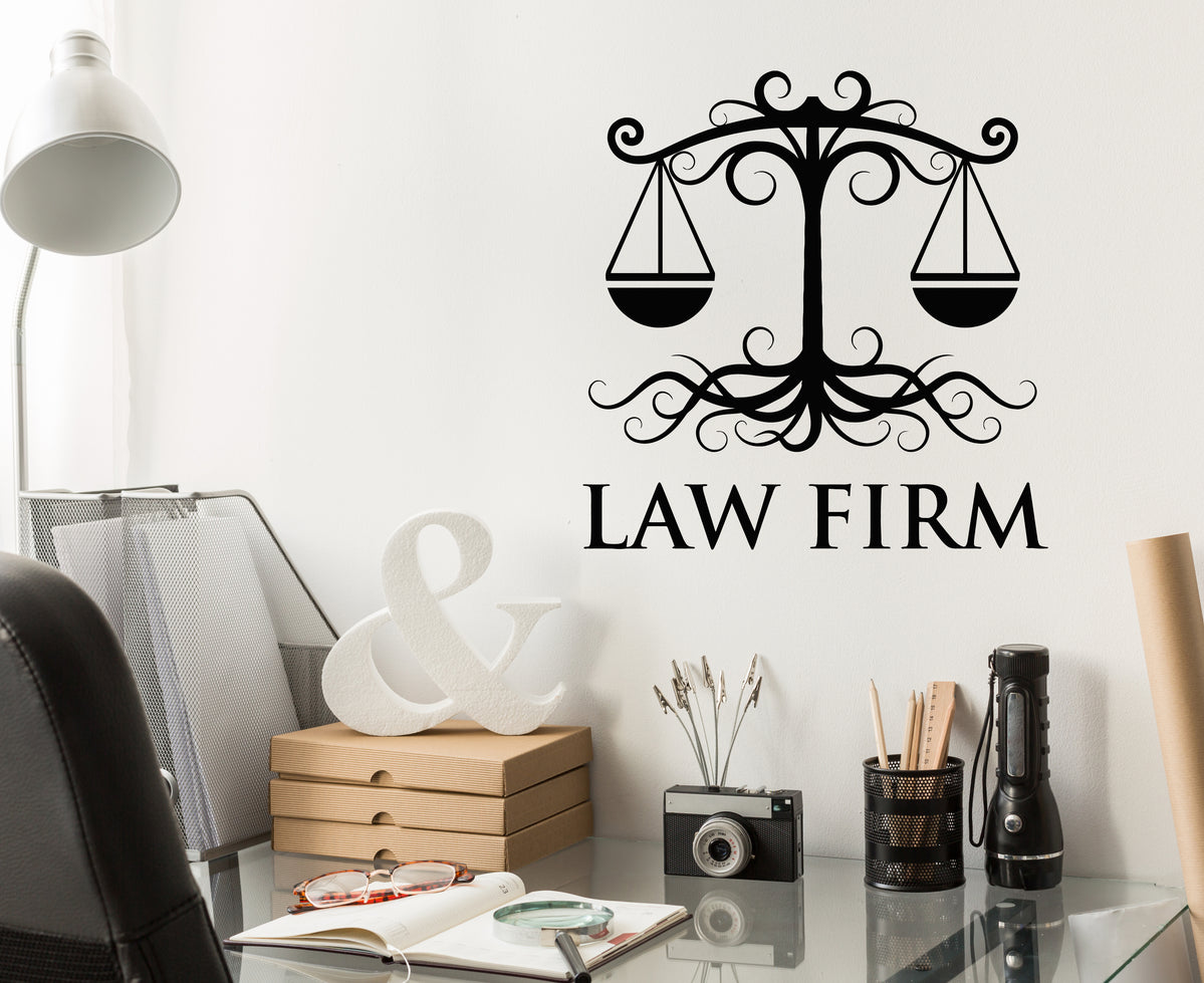 Vinyl Wall Decal Law Firm Scales of Justice Office Decor Judge Sticker ...