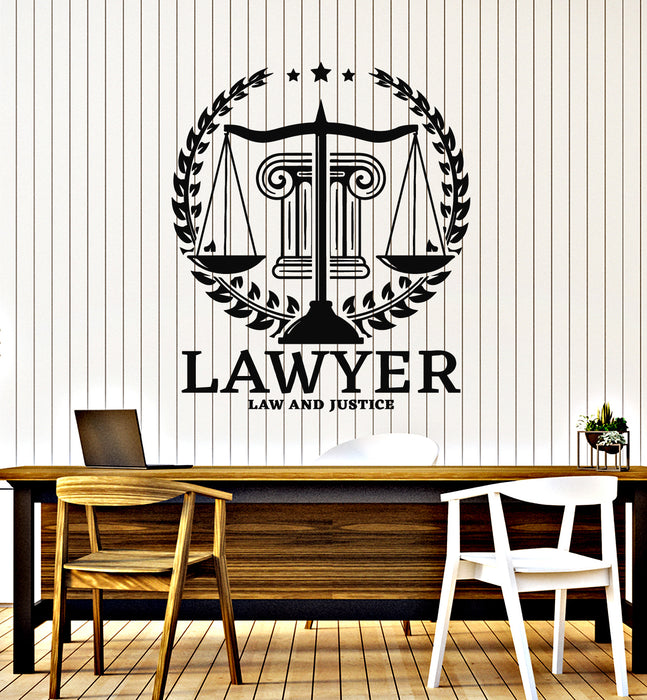 Vinyl Wall Decal Lawyer Libra Court Of Justice Law Office Stickers Mural (g6994)
