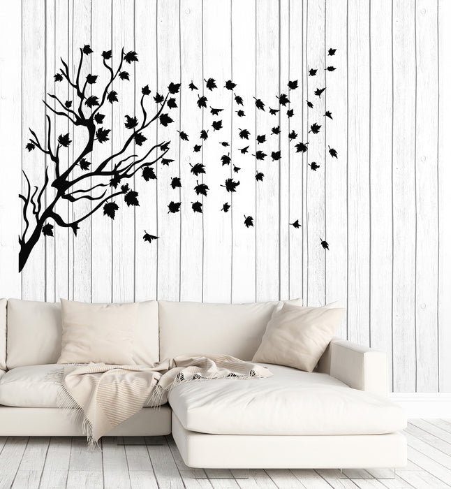 Vinyl Wall Decal Branches Maple Leaves Autumn Nature Windy Weather Stickers Mural (g2135)