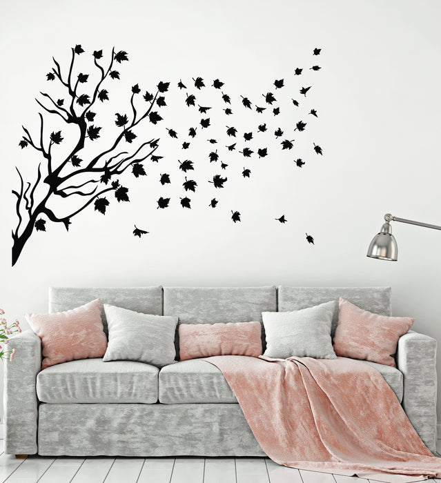 Vinyl Wall Decal Branches Maple Leaves Autumn Nature Windy Weather Stickers Mural (g2135)