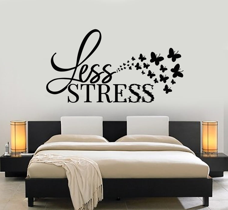 Виниловые наклейки на стену со словами «Меньше стресса, релаксация, спальня, бабочки, наклейки, фреска» (g2212)