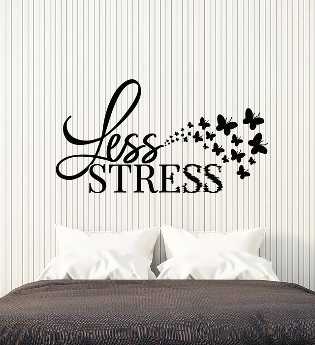 Виниловые наклейки на стену со словами «Меньше стресса, релаксация, спальня, бабочки, наклейки, фреска» (g2212)