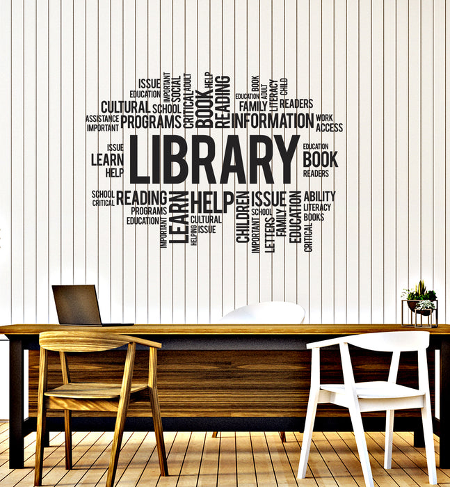 Vinyl Wall Decal Library Words Cloud Reading Room Reader School Stickers Mural (ig6143)