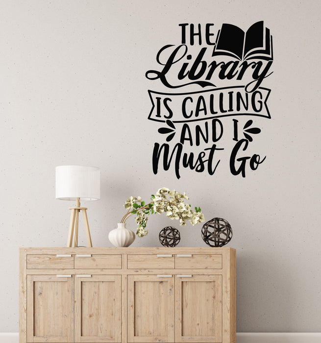 Vinyl Wall Decal Phrase Creative Lettering Library Is Calling Must Go Stickers Mural (g8354)