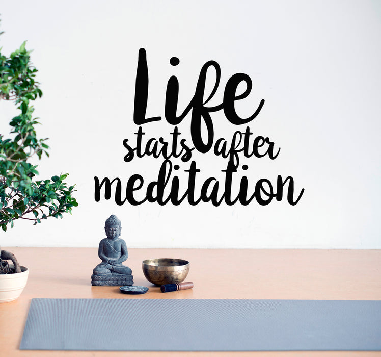 Vinyl Wall Decal Motivation Phrase Life Starts After Meditation Yoga Studio Stickers Mural 22.5 in x 17 in gz177