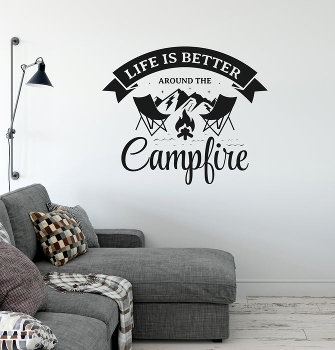Life Is Better Around Campfire Vinyl Wall Decal Lettering Tourism Hobby Camping Stickers Mural (k208)