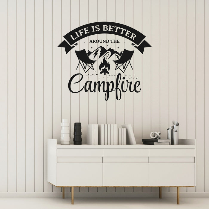 Life Is Better Around Campfire Vinyl Wall Decal Lettering Tourism Hobby Camping Stickers Mural (k208)