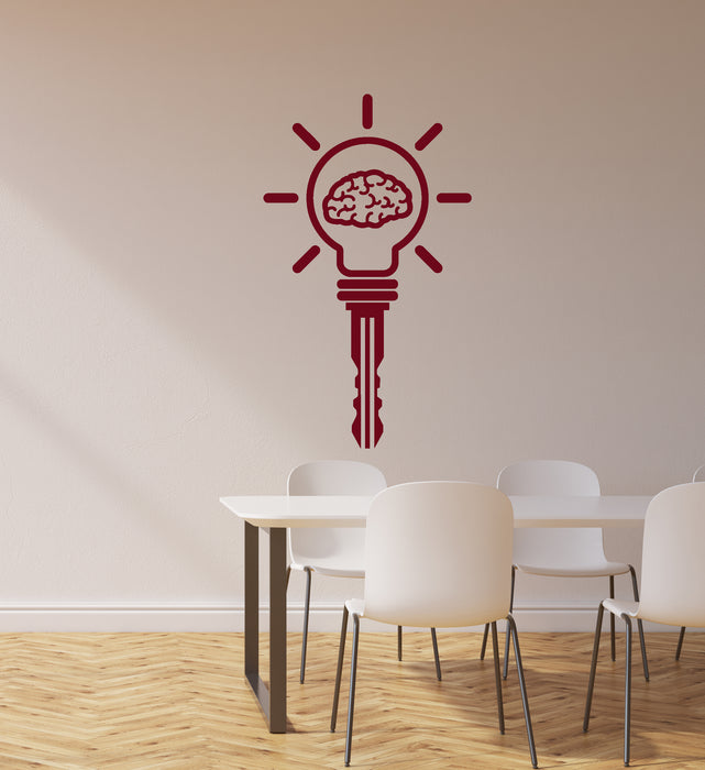 Vinyl Wall Decal Idea Brain Lightbulb Key Brainstorm Office Room Stickers Mural (ig6128)