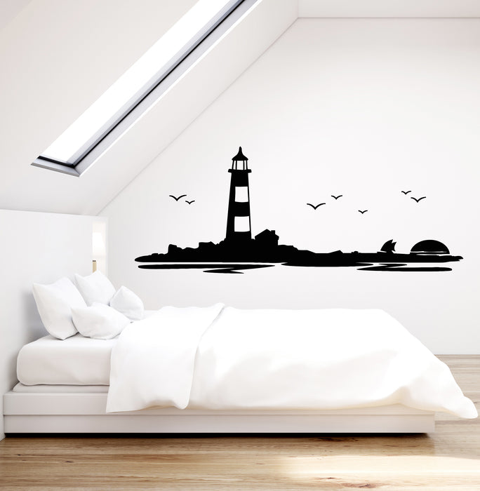 Vinyl Wall Decal Lighthouse Beach House Ocean Birds Sunset Boat Stickers Mural (g1321)