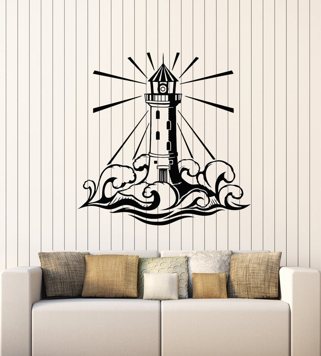 Vinyl Wall Decal Lighthouse Beach Ocean Nautical Waves Marine Stickers Mural (g2178)