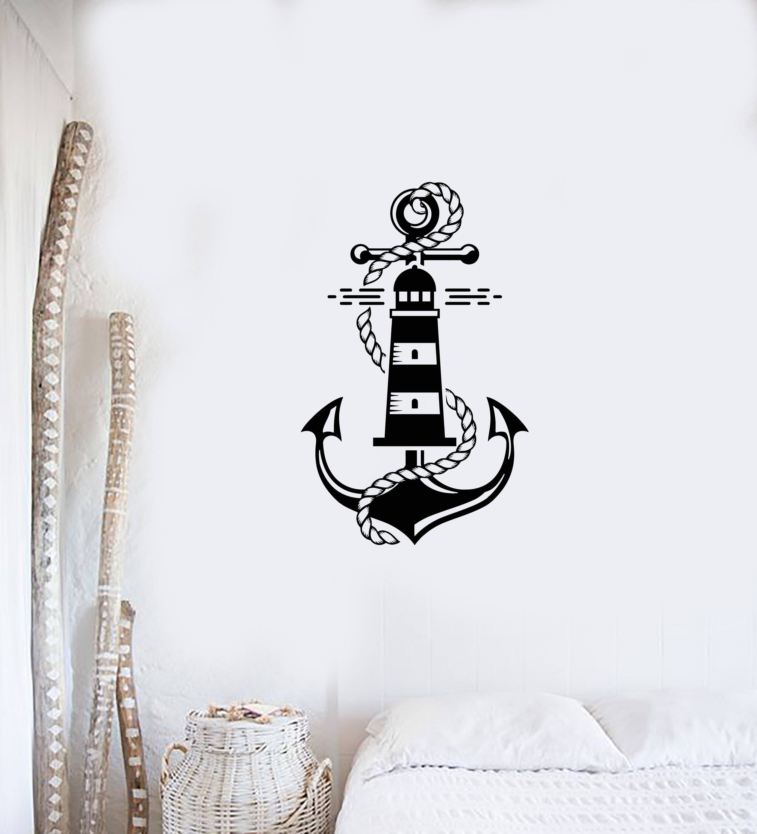 Vinyl Wall Decal Lighthouse Anchor Nautical Marine Style bedroom ...