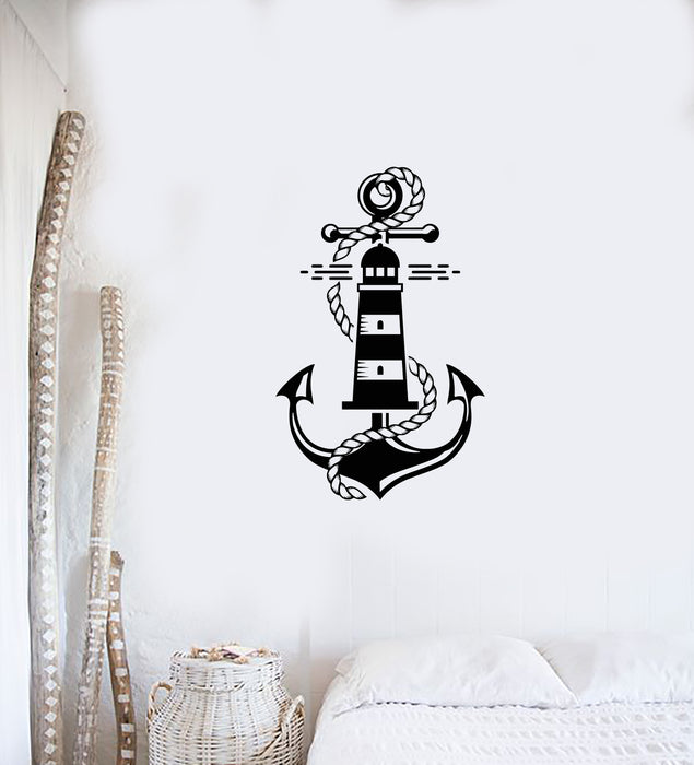 Vinyl Wall Decal Lighthouse Anchor Nautical Marine Style Bedroom (ig6079)