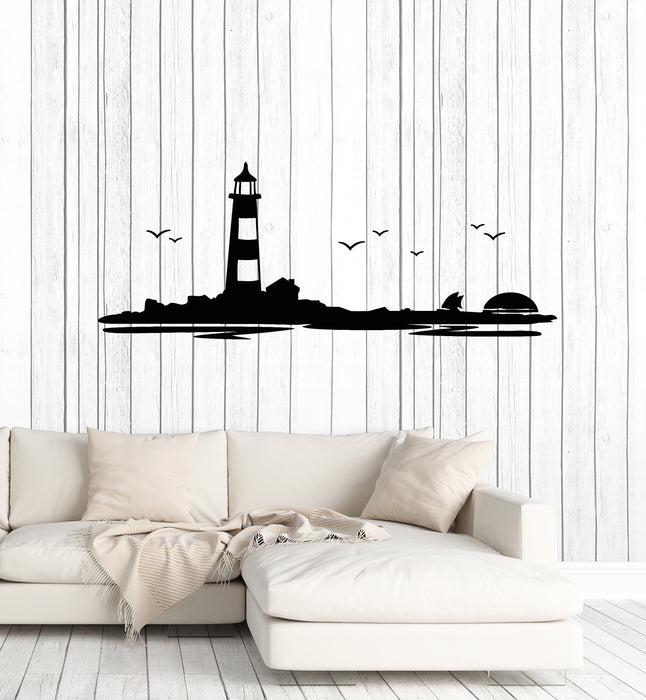 Vinyl Wall Decal Lighthouse Beach House Ocean Birds Sunset Boat Stickers Mural (g1321)