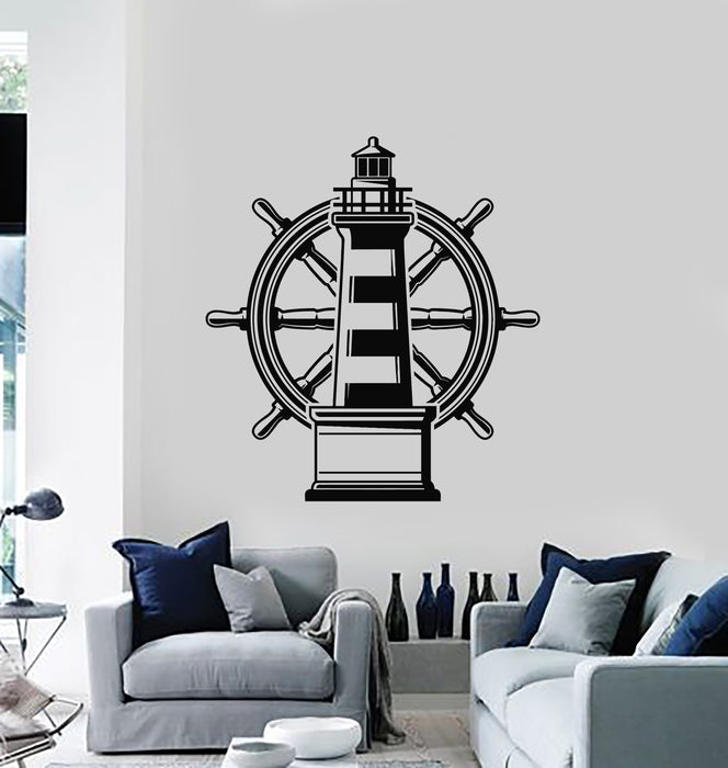 Vinyl Wall Decal Lighthouse Nautical Marine Beach Sea Steering Wheel Stickers Mural (g2718)