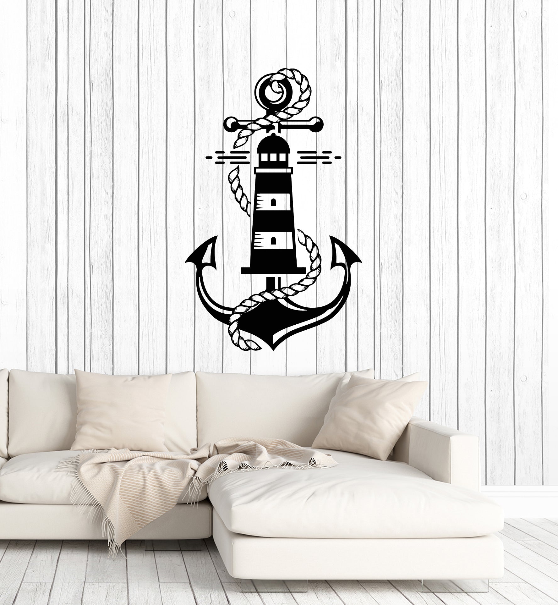 Vinyl Wall Decal Lighthouse Anchor Nautical Marine Style bedroom ...