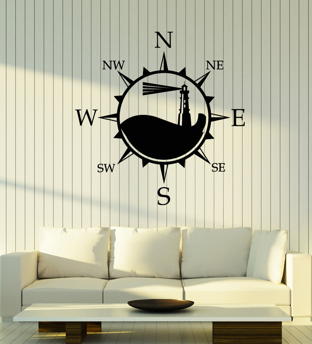 Vinyl Wall Decal Compass Nautical Lighthouse Beach House Marine Stickers Mural (g2936)