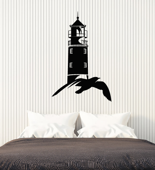 Vinyl Wall Decal Castle Lighthouse Bird Gull Ocean Sea Marine Stickers Mural (g3696)