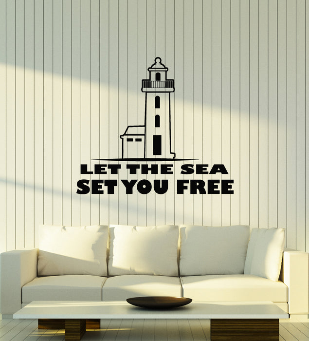 Vinyl Wall Decal Marine Beach House Lighthouse Sea Free Quote Stickers Mural (g3996)