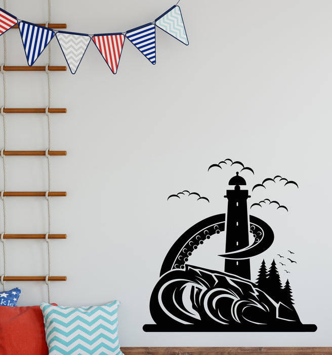 Vinyl Wall Decal Tentacles Octopus Lighthouse Beach House Castle Stickers Mural (g4677)