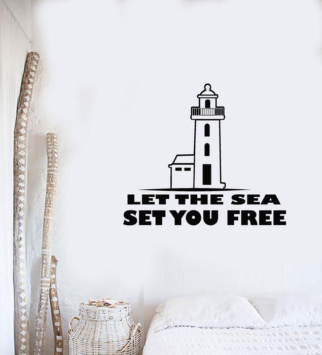 Vinyl Wall Decal Marine Beach House Lighthouse Sea Free Quote Stickers Mural (g3996)