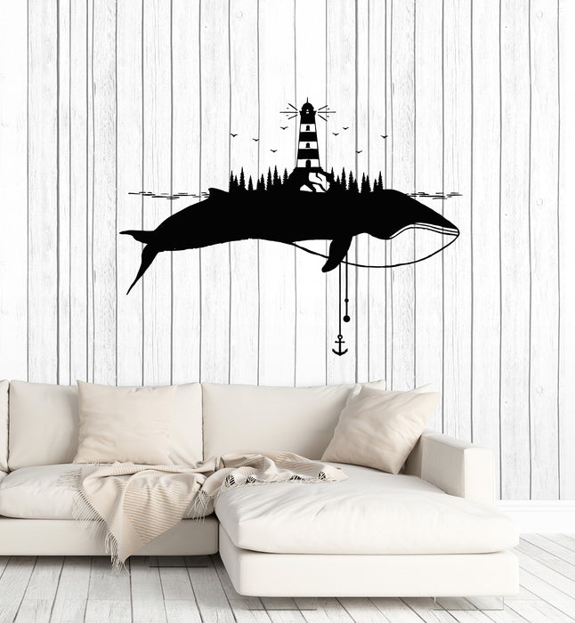 Vinyl Wall Decal Whale Lighthouse Nautical Marine Beach House Stickers Mural (g4215)