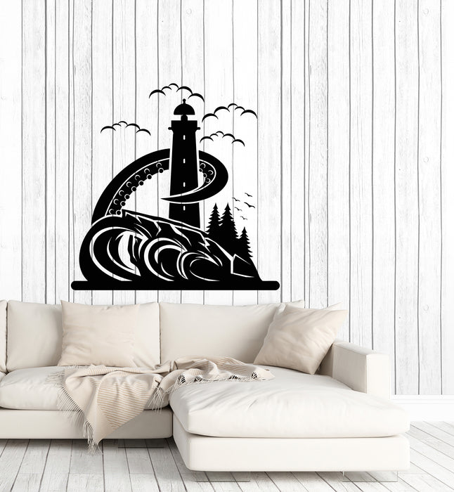Vinyl Wall Decal Tentacles Octopus Lighthouse Beach House Castle Stickers Mural (g4677)