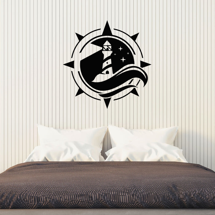 Lighthouse Vinyl Wall Decal Compass Stars Wave Night Stickers Mural (k228)