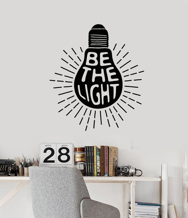 Vinyl Wall Decal Lightbulb Inspiring Phrase Be The Light Lamp Bulb Stickers Mural (g2849)